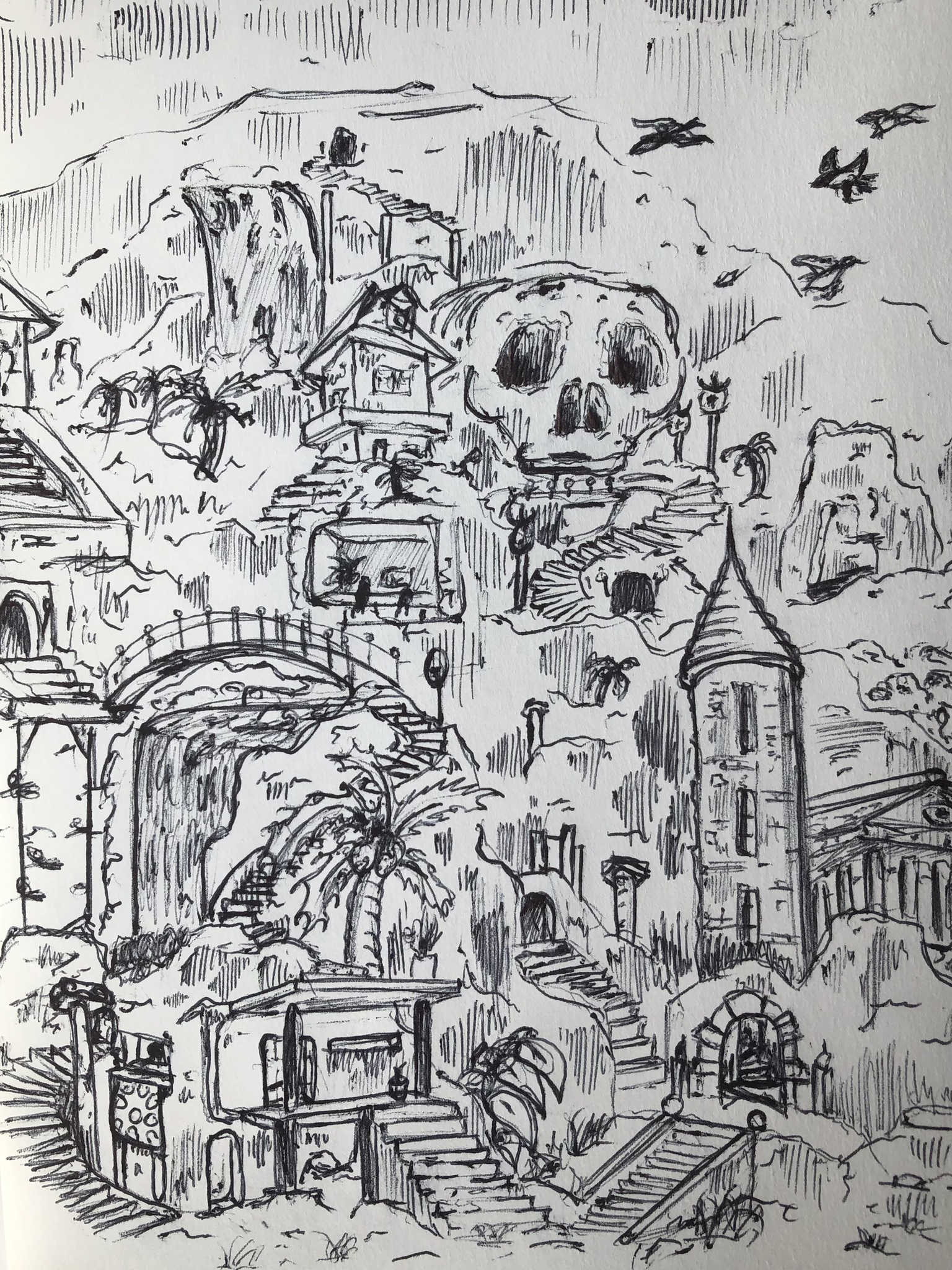 Paysage fictif au bic